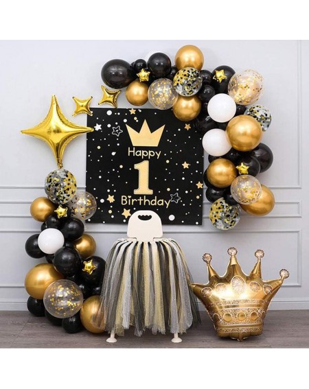 Balloons Black Gold Confetti Balloons 50 Pack - 12 Inch Gold White and Black Confetti Balloons with Ribbons for Graduation Bi...