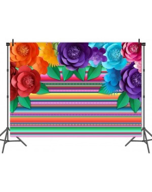 Photobooth Props Mexican Fiesta Themed Photography Backdrop for Dress-up Baby Shower Supplies Vinyl Colorful Flower Stripe Ci...