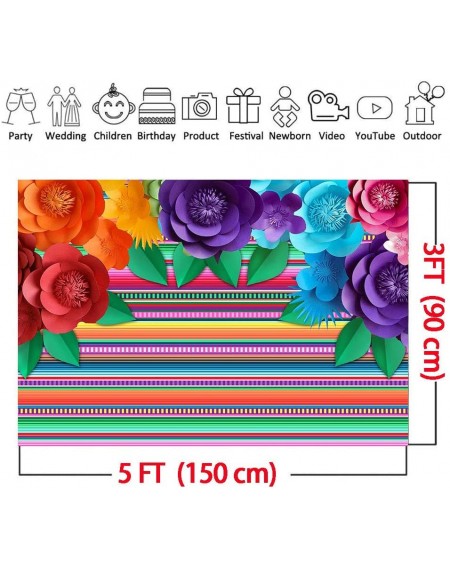 Photobooth Props Mexican Fiesta Themed Photography Backdrop for Dress-up Baby Shower Supplies Vinyl Colorful Flower Stripe Ci...