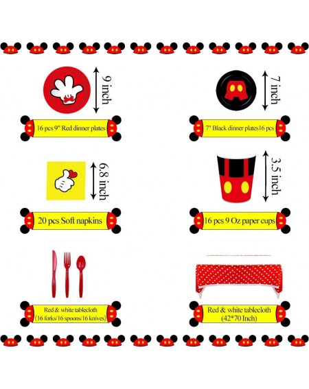 Party Packs Mickey Mouse Birthday Party Supplies Including Plates- Cups- Napkins- Spoons- Forks- Knives- Tablecloth and Banne...