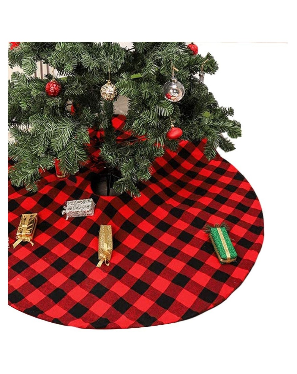 Tree Skirts Home Red and Black Christmas Tree Skirt 48 Inch Plaid Christmas Tree Skirts Decorations for Christmas New Year Ho...