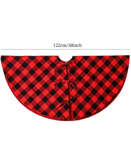 Tree Skirts Home Red and Black Christmas Tree Skirt 48 Inch Plaid Christmas Tree Skirts Decorations for Christmas New Year Ho...