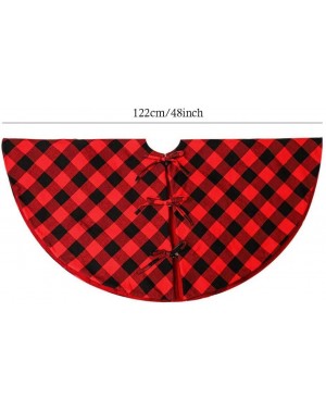 Tree Skirts Home Red and Black Christmas Tree Skirt 48 Inch Plaid Christmas Tree Skirts Decorations for Christmas New Year Ho...