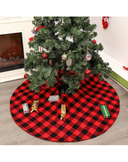 Tree Skirts Home Red and Black Christmas Tree Skirt 48 Inch Plaid Christmas Tree Skirts Decorations for Christmas New Year Ho...