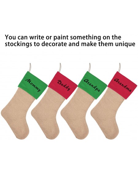 Stockings & Holders 4 Pieces Burlap Christmas Stockings Fireplace Hanging Stockings for Christmas Decoration DIY Craft (Red- ...