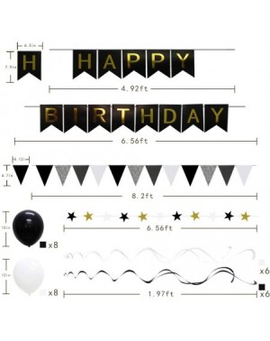 Banners Black Birthday Party Decoration- Happy Birthday Banner with Balloons- Triangular Pennants- Hanging Swirls- Paper Fans...