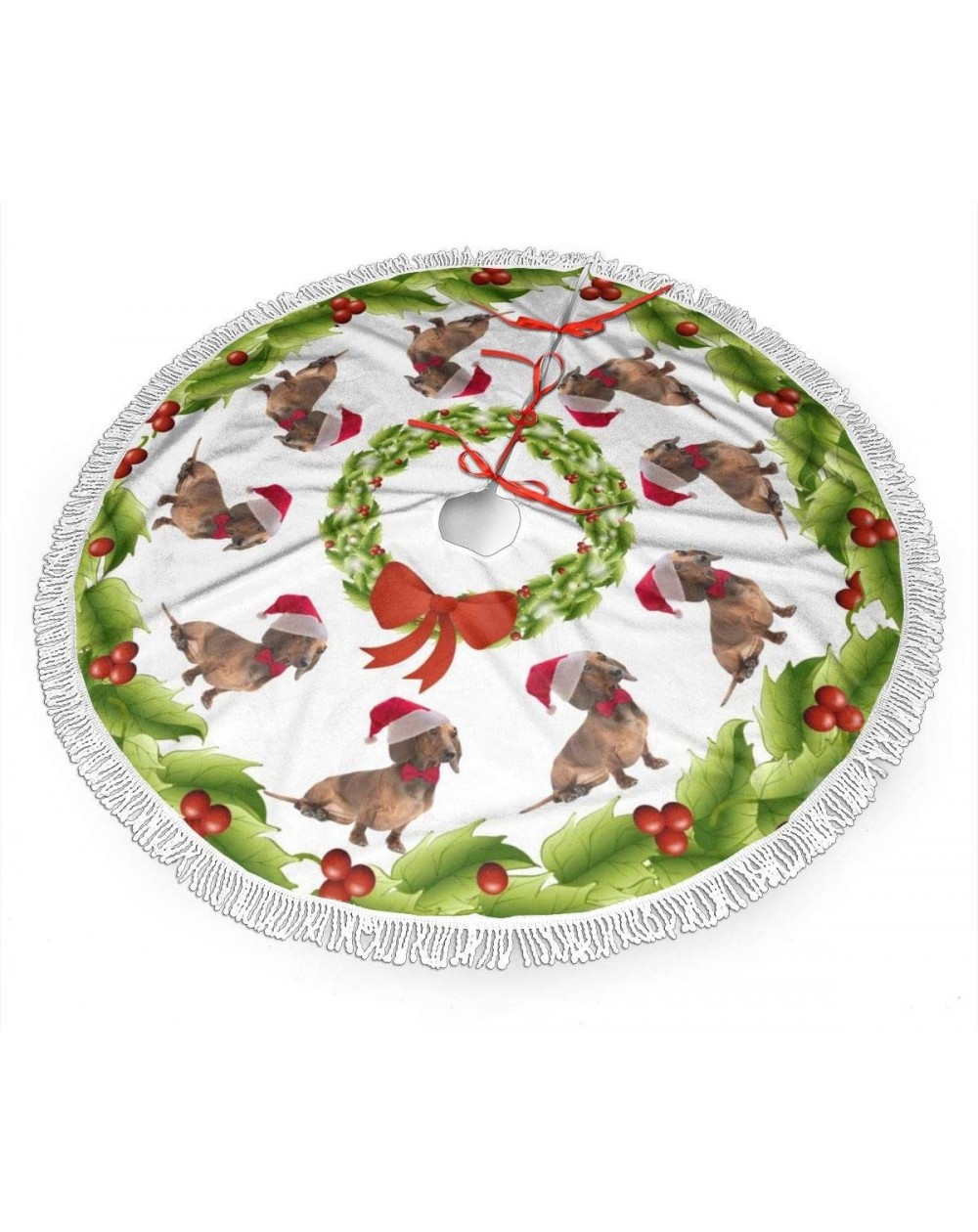 Tree Skirts Santa Dachshund Merry Christmas Tree Skirt Winter Soft Tree Skirts with Tassel Holiday Party Decorations Large Ch...