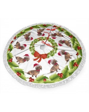 Tree Skirts Santa Dachshund Merry Christmas Tree Skirt Winter Soft Tree Skirts with Tassel Holiday Party Decorations Large Ch...