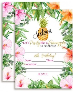 Invitations 16th Birthday Tropical Flowers Pineapple Aloha Luau Party Invitations- 20 5"x7" Fill In Cards with Twenty White E...