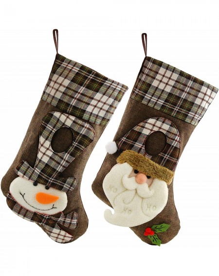 Stockings & Holders 2 pcs Christmas Stockings Kit 3D Santa Snowman Flax Socks Tartan Holders Ornament Gift Bags for Kids Part...