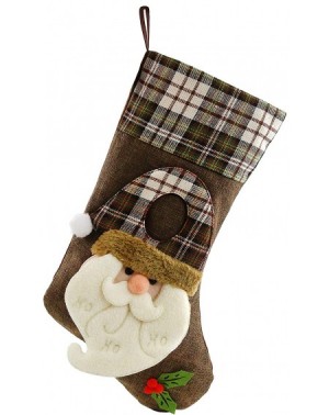 Stockings & Holders 2 pcs Christmas Stockings Kit 3D Santa Snowman Flax Socks Tartan Holders Ornament Gift Bags for Kids Part...