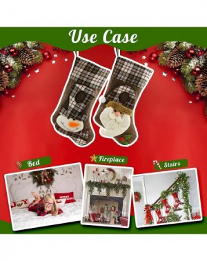 Stockings & Holders 2 pcs Christmas Stockings Kit 3D Santa Snowman Flax Socks Tartan Holders Ornament Gift Bags for Kids Part...