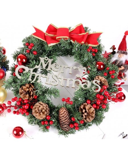 Wreaths Christmas Wreath with LED Light for Front Door Hanging Artificial Garland Bowknot Garland Xmas Decor Holiday Home Dec...