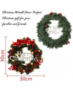 Wreaths Christmas Wreath with LED Light for Front Door Hanging Artificial Garland Bowknot Garland Xmas Decor Holiday Home Dec...