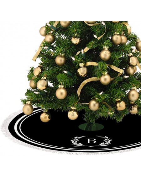 Tree Skirts Black Stripes and Wreath Monogram Christmas Tree Skirt with Fringed Edge-36 in Tree Skirt Floor Matsfor Christmas...