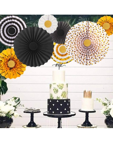 Tissue Pom Poms Gold Black and White Paper Fans Hanging Decoration for Baby Shower Wedding Birthday New Year's Party Supplies...