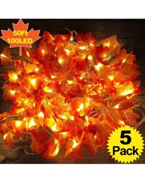 Indoor String Lights 5 Pack Maple Leaves Garland String Lights-Thanksgiving Decorations Fall String Lights with 50 Ft/100 LED...