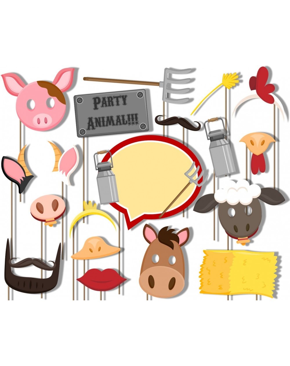 Photobooth Props Farm Animals Barnyard Photo Booth Props Kit - 20 Pack Party Camera Props Fully Assembled - CC12NYAVG0J $10.07