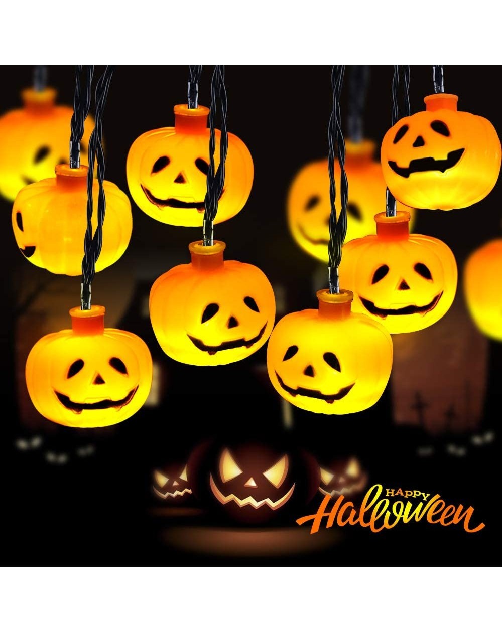 Indoor String Lights Halloween Pumpkin String Lights - Holiday LED Light for Outdoor Indoor Party Decor 10 feet 20 Pumpkin Li...