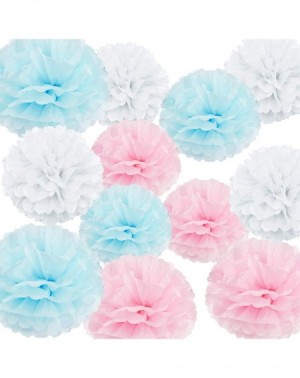 Tissue Pom Poms HappyField 12PCS 10" 12" Baby Pink Blue White Tissue Paper Pom Poms Flower Gender Reveal Party Supplies Gende...