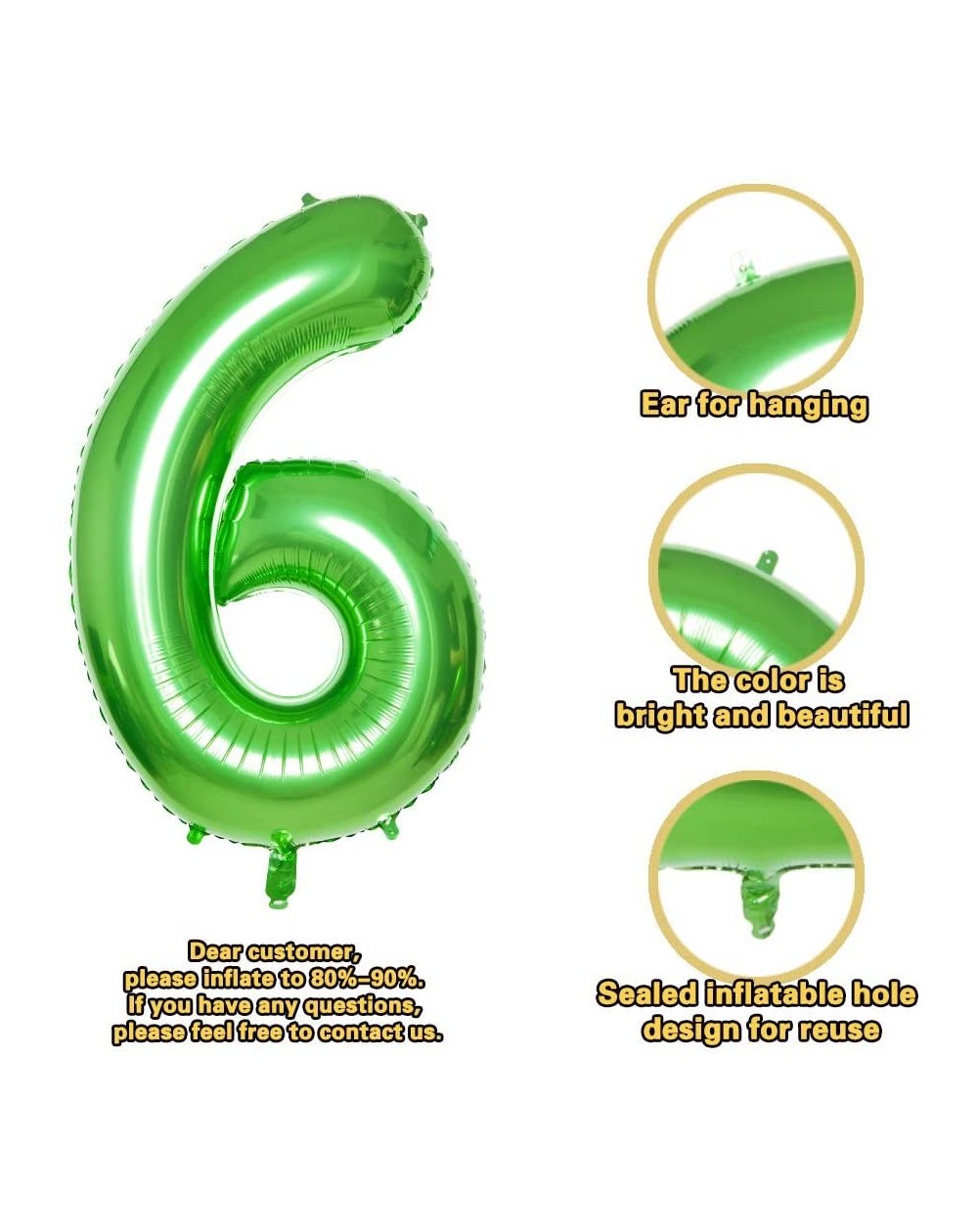 40 Inch Green Jumbo Digital Number 6 Balloons Huge Giant Balloons Foil 