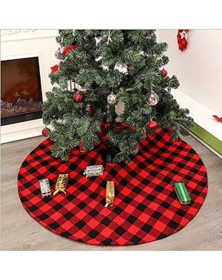 Tree Skirts Buffalo Plaid Christmas Tree Skirt-50" Red and Black Check&Burlap Reversible Farmhouse Tree Mat - Buffalo - CM19K...