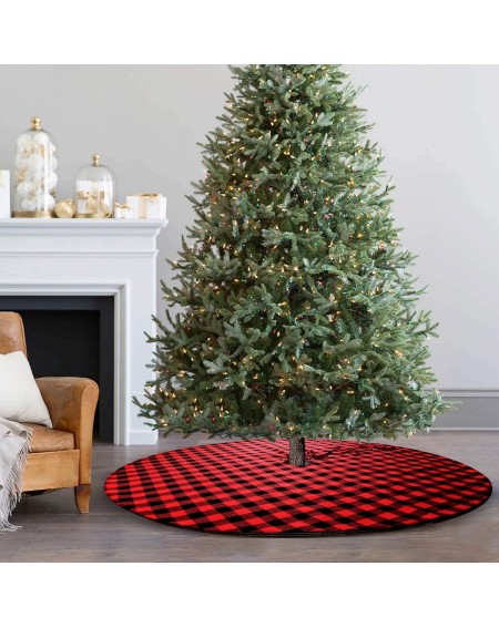 Tree Skirts Buffalo Plaid Christmas Tree Skirt-50" Red and Black Check&Burlap Reversible Farmhouse Tree Mat - Buffalo - CM19K...