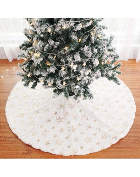 Tree Skirts Home Snowy Plush Christmas Tree Skirt Snowflakes 31 Inch Luxury White Fur Christmas Tree Skirt Decorations for Xm...