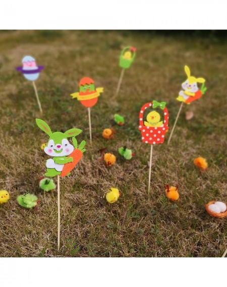 Favors 12pc Easter Decorations Spring Plant Picks Sticks Assorted Non-Woven Bunny Eggs Chicken Wooden Garden Stakes Party Fav...