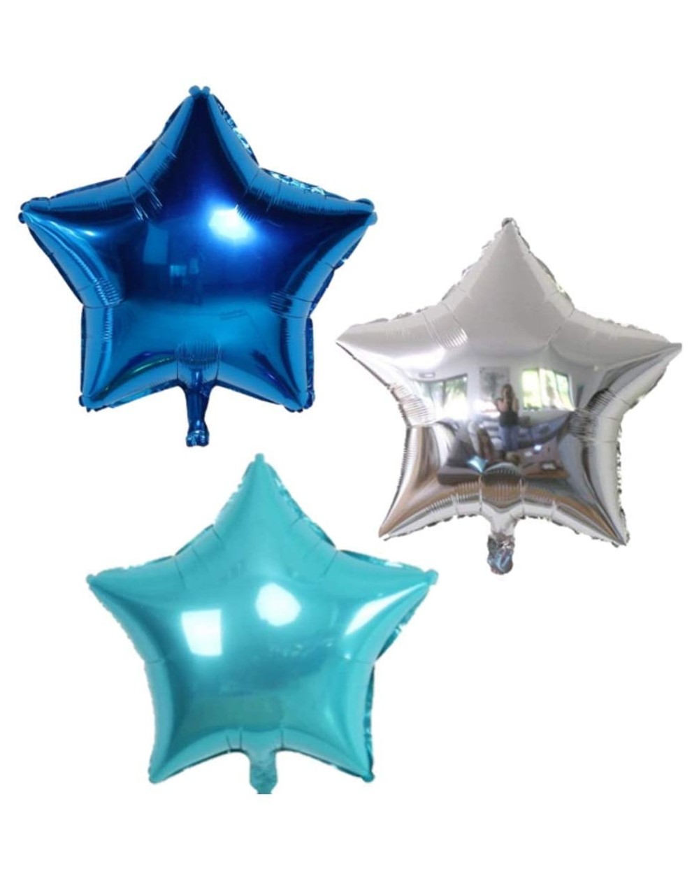 Balloons Vision Blue Stars 18" Helium Foil Balloons 15 Pcs Metallic Appearance Set Royal Blue Star- Light Blue Star- Silver S...