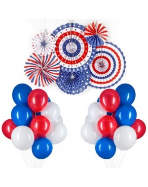 Banners & Garlands Patriotic American Flag Party Decoration - Red Blue White - Hanging Paper Fans & Balloons for Fourth of Ju...