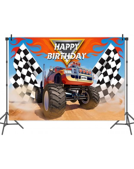 Photobooth Props Monster Truck Backdrop Photography Photo Booth Props Children Happy Birthday Banner Supplies Grave Digger Sp...