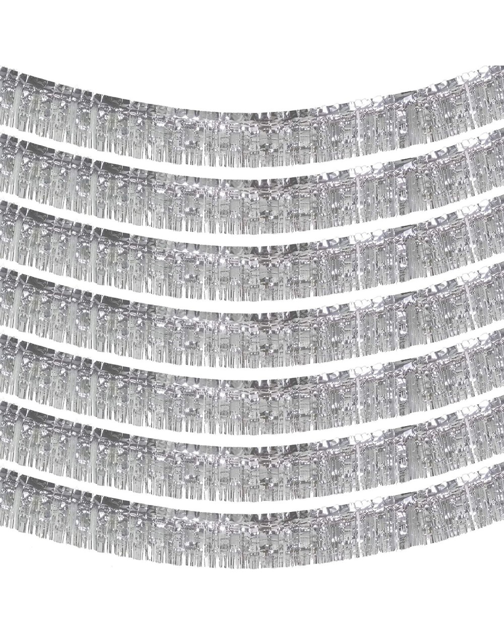 Banners & Garlands 10 Feet Long Roll Silver Foil Fringe Garland - Pack of 7 - Shiny Metallic Tassle Banner - Ideal for Parade...