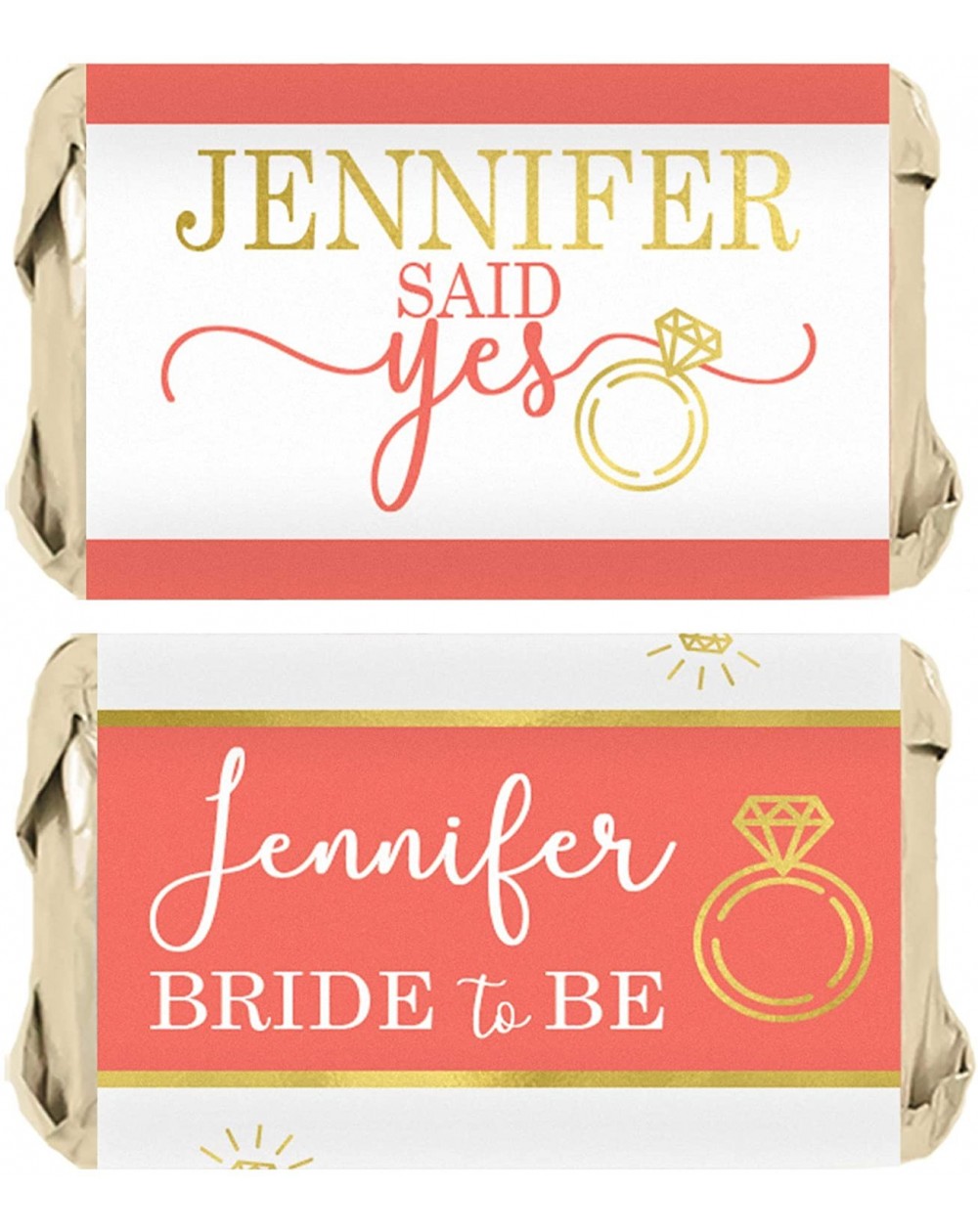 Favors Personalized Bridal Shower Mini Candy Bar Labels - 45 Stickers (Coral) - Coral - C619DGZZWGL $14.00