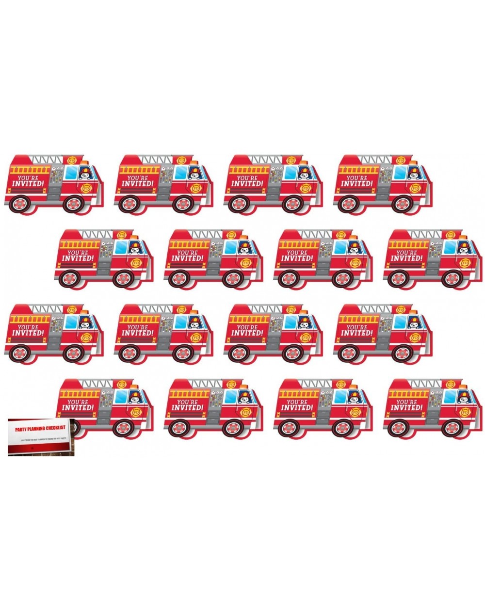 Party Packs 16 Pack Firefighter Foldover Invitations Birthday Party Supplies Value Pack (Plus Party Planning Checklist by Mik...