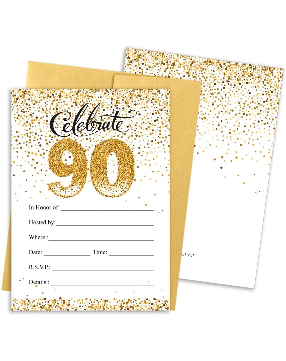 Invitations White and Gold 90th Birthday Party Invitations - 10 Cards with Envelopes - CF18OAYCT3Q $10.32