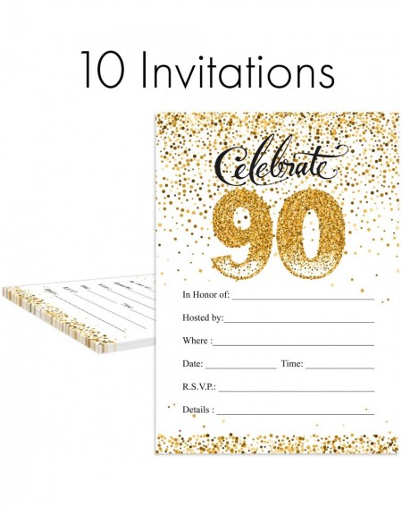 Invitations White and Gold 90th Birthday Party Invitations - 10 Cards with Envelopes - CF18OAYCT3Q $10.32