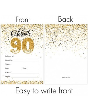 Invitations White and Gold 90th Birthday Party Invitations - 10 Cards with Envelopes - CF18OAYCT3Q $10.32