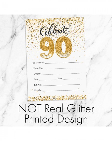 Invitations White and Gold 90th Birthday Party Invitations - 10 Cards with Envelopes - CF18OAYCT3Q $10.32