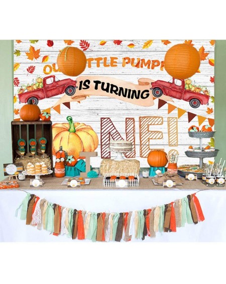 Photobooth Props Autumn 7x5ft 1st Birthday Party Backdrop Our Little Pumpkin is Turning One Theme Rustic Wood Photography Bac...