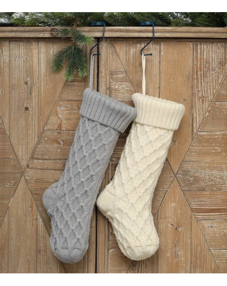 Stockings & Holders Cable Knit Christmas Stockings Kits Solid Color White and Gray Classic Decorations 18 Inches Set of 2 - W...