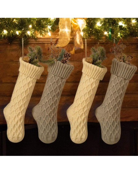 Stockings & Holders Cable Knit Christmas Stockings Kits Solid Color White and Gray Classic Decorations 18 Inches Set of 2 - W...