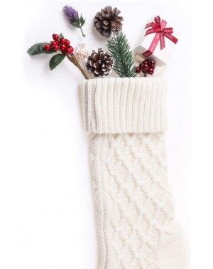 Stockings & Holders Cable Knit Christmas Stockings Kits Solid Color White and Gray Classic Decorations 18 Inches Set of 2 - W...