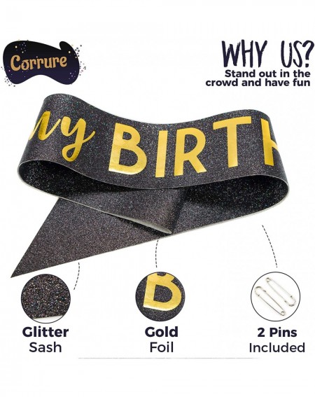 Favors It's My Birthday' Sash Glitter with Gold Foil - Black Glitter Birthday Sash for Women and Men - Happy Birthday Sash fo...