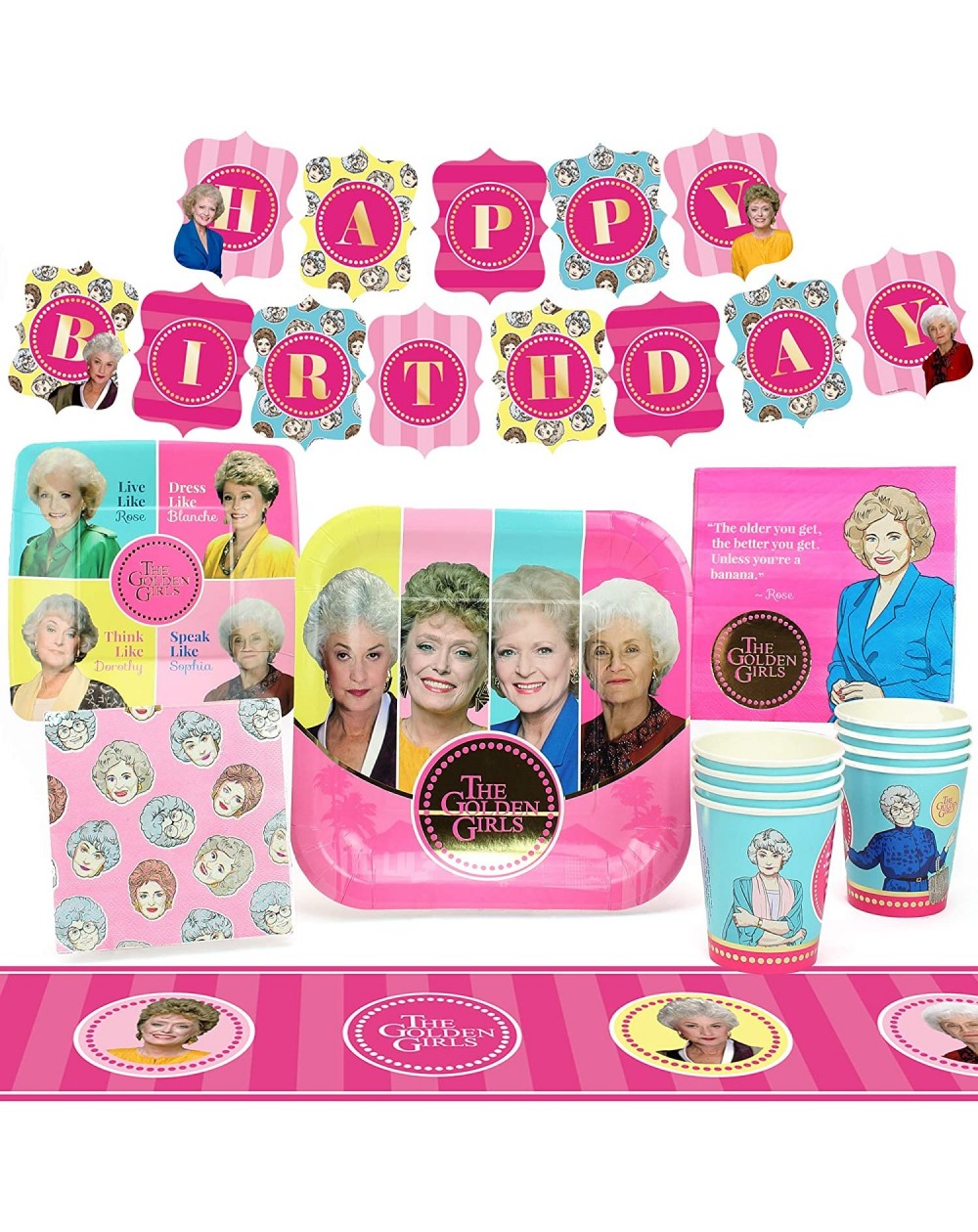 Party Packs Golden Girls Party Supplies (Standard) Birthday Party Decorations with Happy Birthday Banner- 58 Piece Set - 40th...