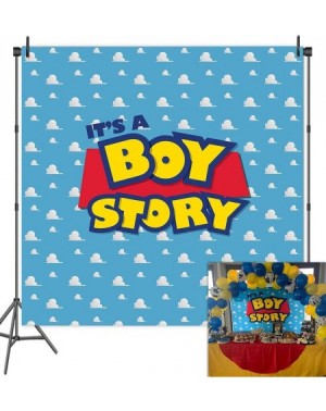 Photobooth Props 6x6FT Cartoon Kids Backdrop It's a boy Story Blue Sky White Clouds Background Birthday Party Boy Baby Shower...