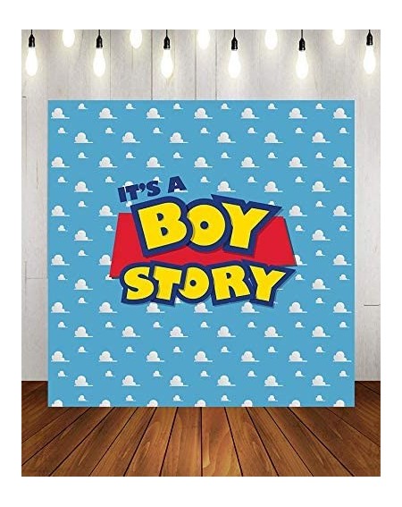 Photobooth Props 6x6FT Cartoon Kids Backdrop It's a boy Story Blue Sky White Clouds Background Birthday Party Boy Baby Shower...