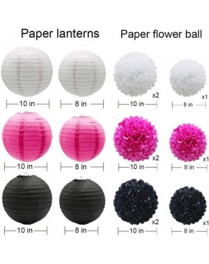 Tissue Pom Poms 15pcs Hanging Party Decorations Set- Hot Pink White Black Paper Flowers Pom Poms Balls and Paper Lanterns for...