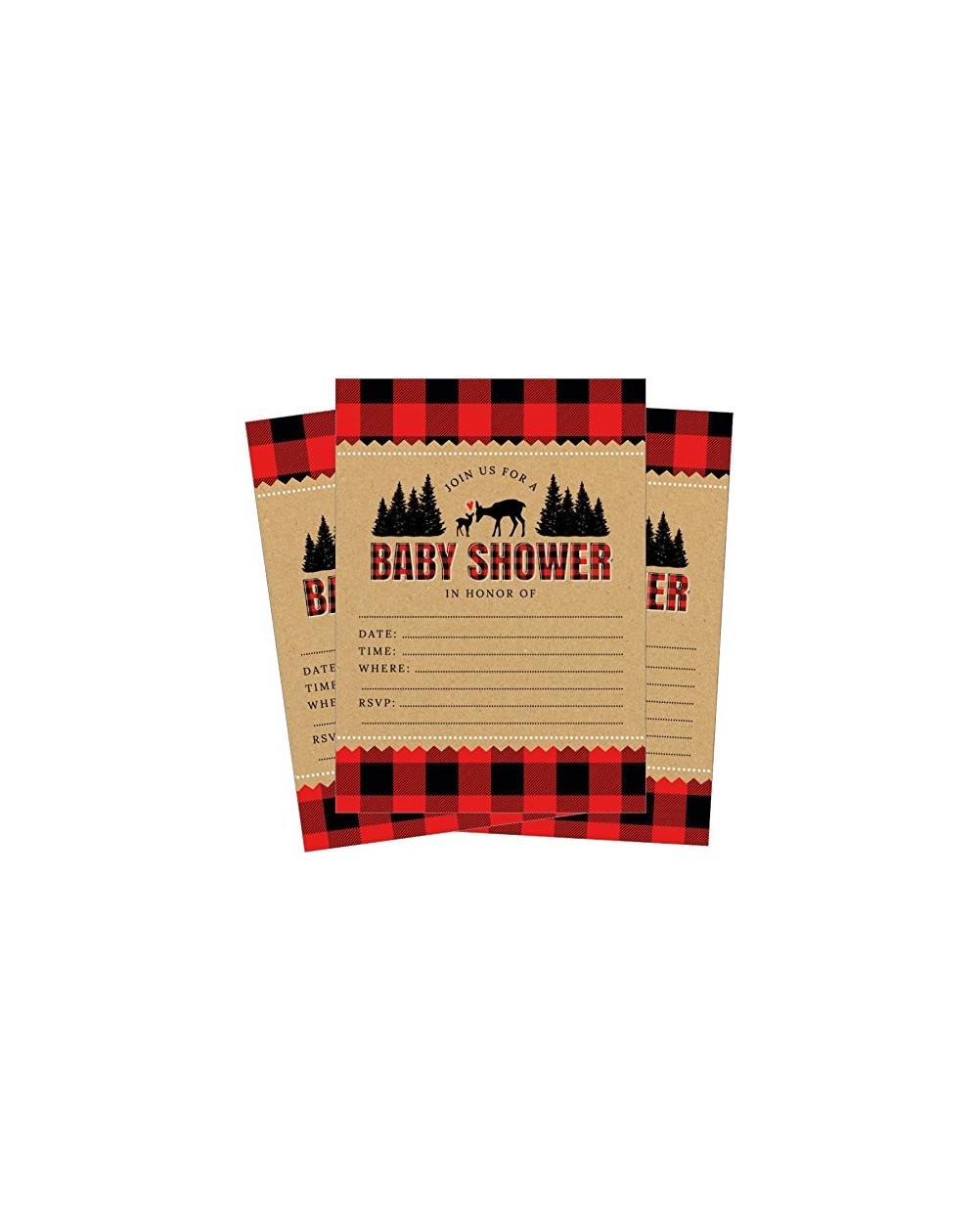 Invitations Lumberjack Buffalo Plaid Woodland Deer Baby Shower Invitations - 24 Count - C718CZYM7E3 $16.07