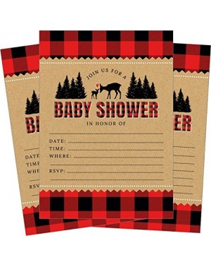 Invitations Lumberjack Buffalo Plaid Woodland Deer Baby Shower Invitations - 24 Count - C718CZYM7E3 $16.07